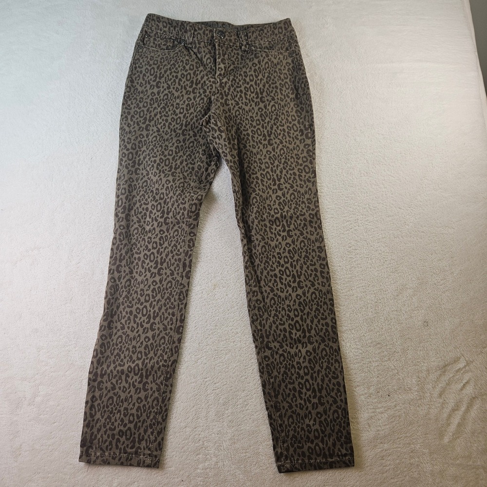 Code Bleu Ame Skinny Pants Womens 4/26 Brown Leopard Animal Print Cotton Stretch